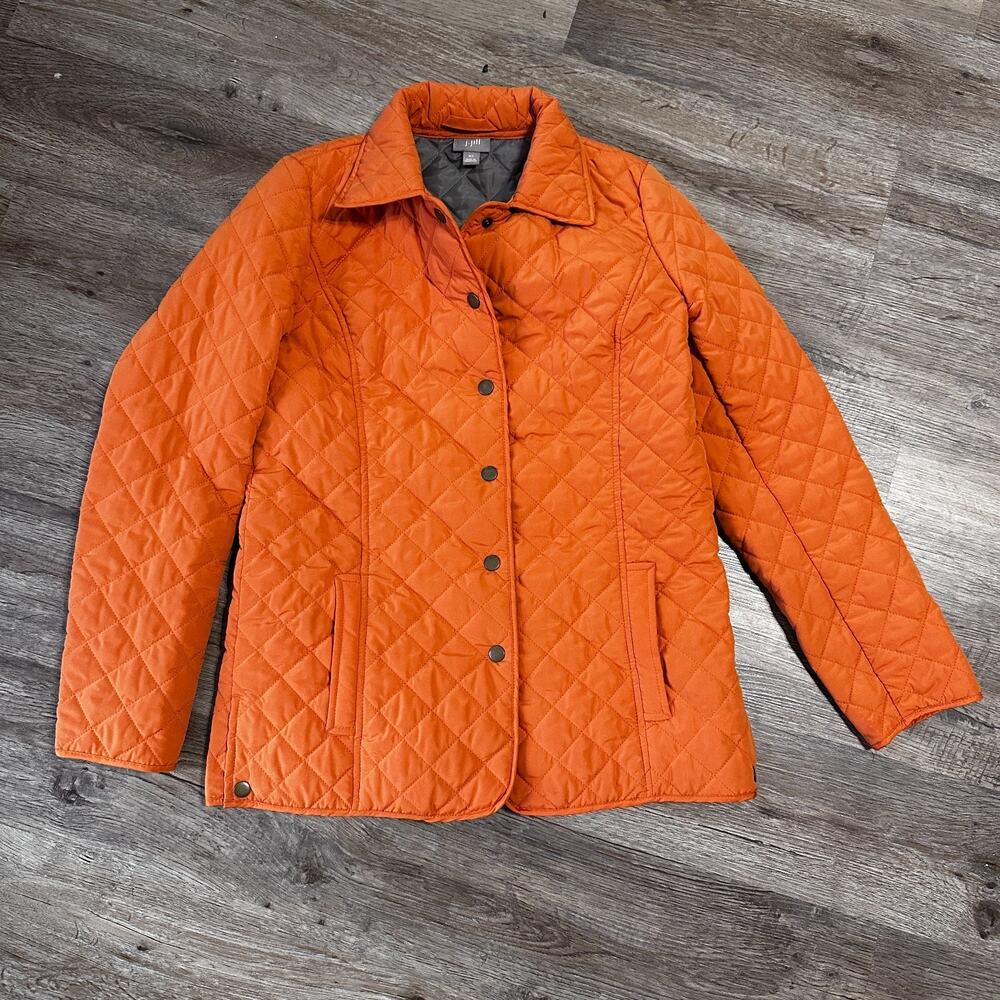 J. Jill Womens Quilted Jacket Size XS Orange Coat Puffer Warm